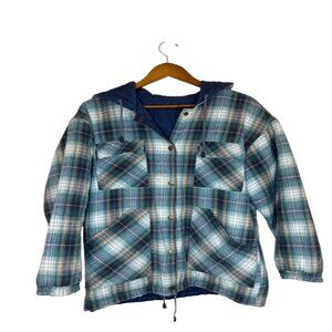 Flannel Quilted Lined Work Shirt Reversible Shacket  w/Hood M Mens Farm Chores